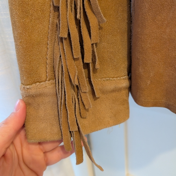 Embroidered Tan Suede Jacket with Fringe - Picture 7 of 7